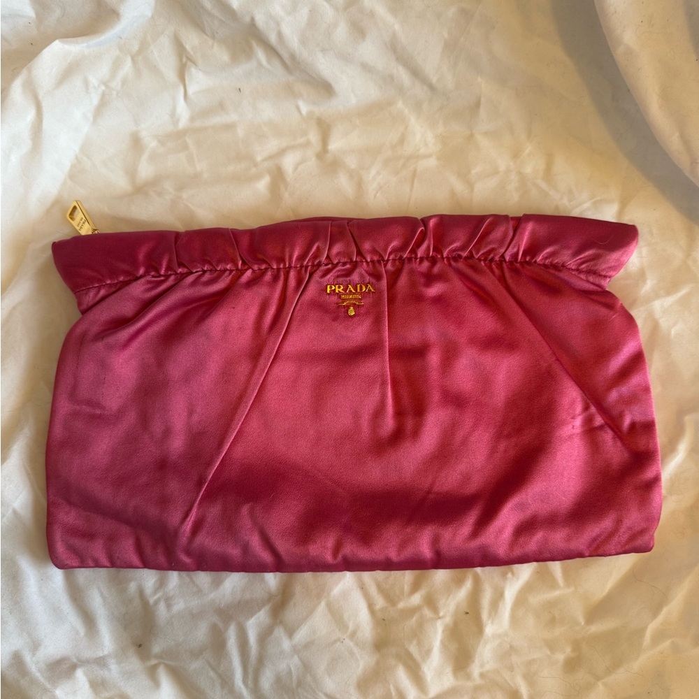 Prada Fuchsia Satin Pouch with Gold Accent - Picture 4 of 16